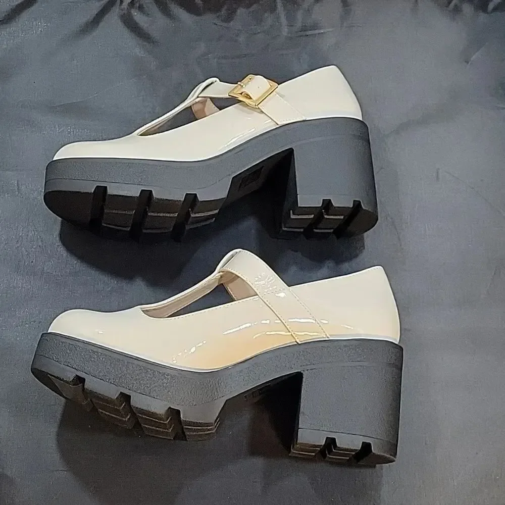 BRAND NEW CHASE+C WOMEN’S ROUND TOE T-STRAP BLOCK HEEL SHOE G1
